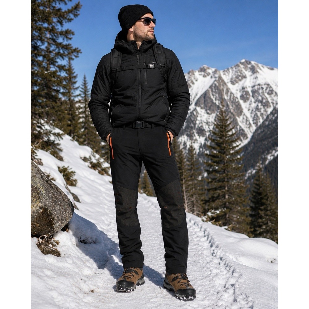 Gash Hao Men's 34x32 Fleece Lined Soft Shell Hiking Pants Black Water Resistant